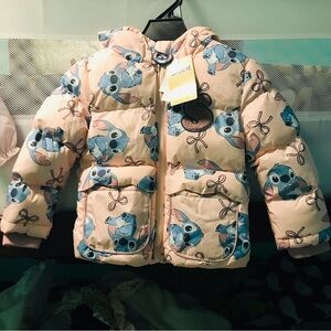 Disney Stitch Print pink Puffer Jacket - Kids